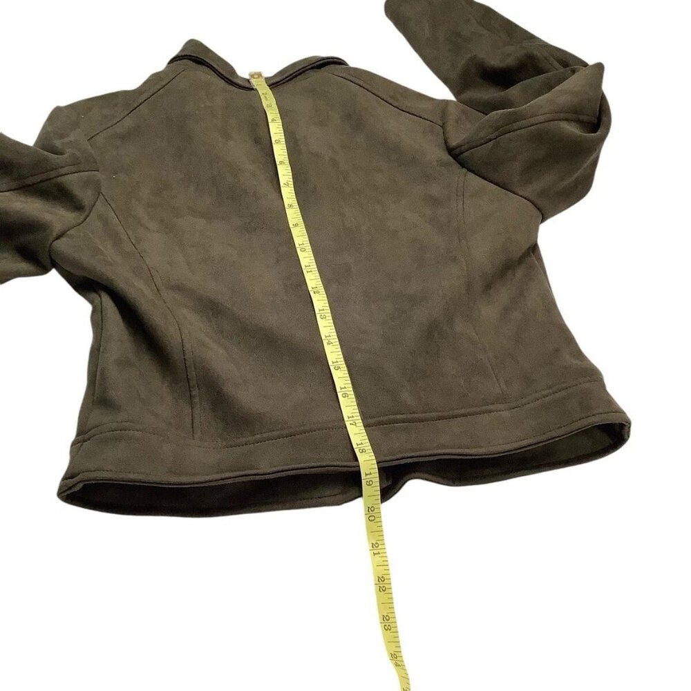 Vigoss Green Suede Moto Full Zip Asymmetrical Crop Jacket Womens Size S - Picture 7 of 10